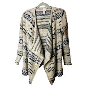 Joie Women’s Open Front Cardigan Sweater Medium Ivory Black Geometric Waterfall